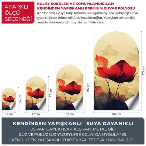 Kendinden Yapışkanlı Japon Art Gelincik Duvar Kağıdı Stickeri 60x100cm