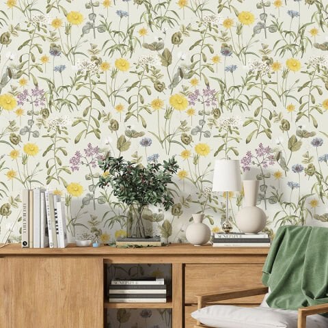 Rustik Soft Renkli Çiçekler Yatak Odası Duvar Kağıdı