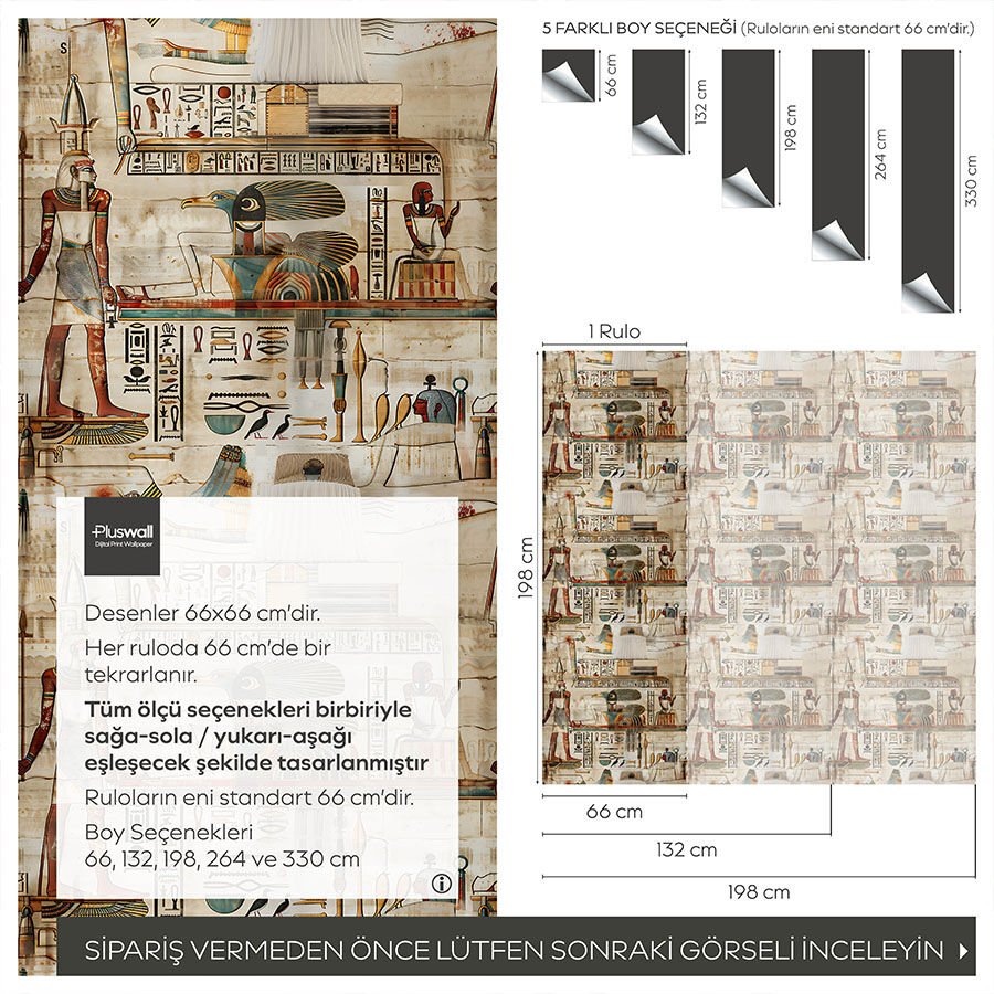 Antik Mısır Hiyeroglif Kendinden Yapışkanlı Duvar Kağıdı, Çalışma Odası Duvar Kağıdı