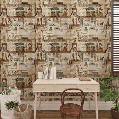 Antik Mısır Hiyeroglif Kendinden Yapışkanlı Duvar Kağıdı, Çalışma Odası Duvar Kağıdı