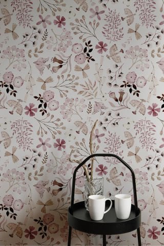 Vintage Pastel Tonlarda Çiçek Desenli Duvar Kağıdı