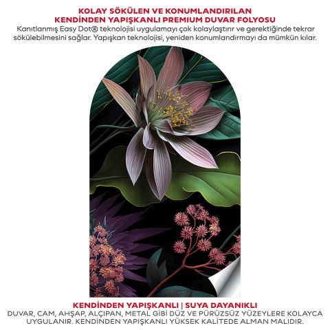 Kendinden Yapışkanlı Oval Kesim Çiçekli Duvar Kağıdı Stickeri