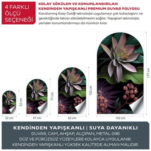 Kendinden Yapışkanlı Oval Kesim Çiçekli Duvar Kağıdı Stickeri