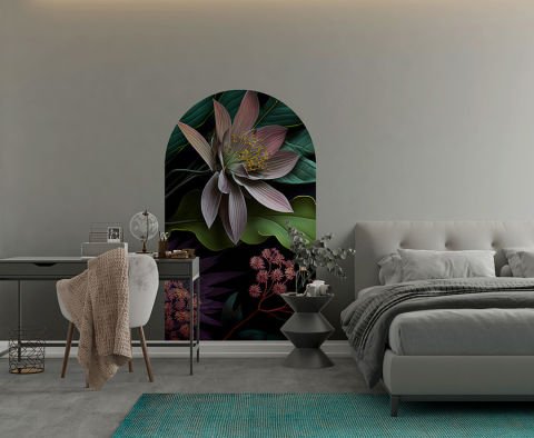 Kendinden Yapışkanlı Oval Kesim Çiçekli Duvar Kağıdı Stickeri