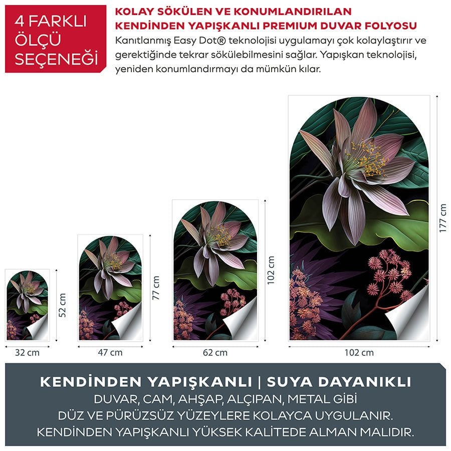 Kendinden Yapışkanlı Oval Kesim Çiçekli Duvar Kağıdı Stickeri 60x100cm
