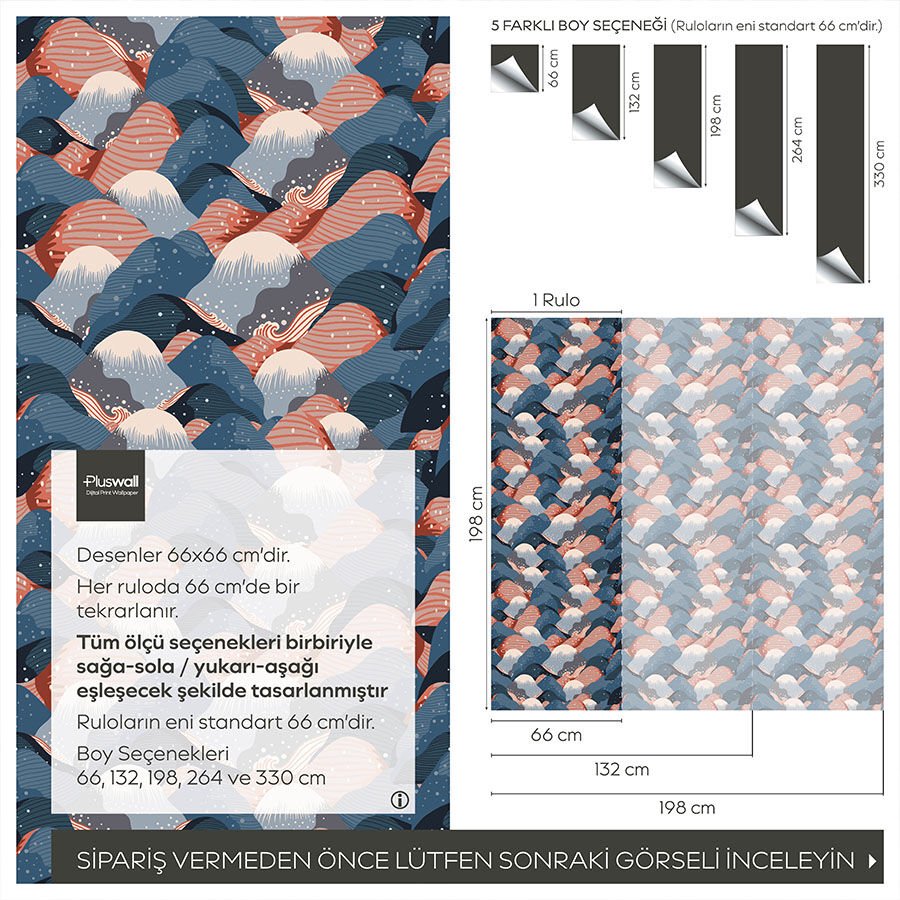 Japon Tarzı Soyut Dağ Desenli Kendinden Yapışkanlı Duvar Kağıdı, DIY Duvar Kağıdı