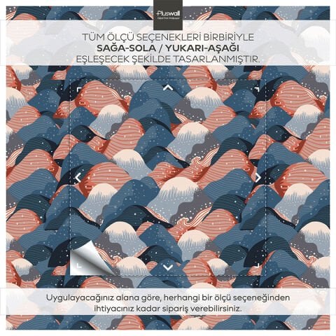 Japon Tarzı Soyut Dağ Desenli Kendinden Yapışkanlı Duvar Kağıdı, DIY Duvar Kağıdı