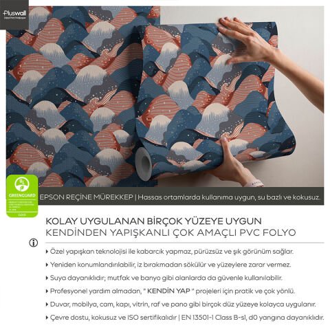 Japon Tarzı Soyut Dağ Desenli Kendinden Yapışkanlı Duvar Kağıdı, DIY Duvar Kağıdı