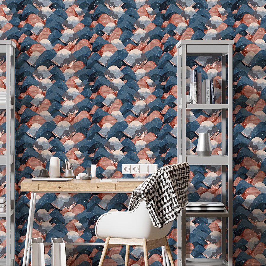 Japon Tarzı Soyut Dağ Desenli Kendinden Yapışkanlı Duvar Kağıdı, DIY Duvar Kağıdı