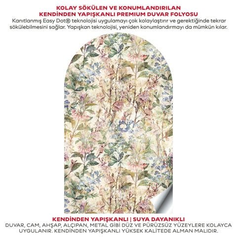 Kendinden Yapışkanlı Oval Kesim Vintage Çiçek Desenli Duvar Kağıdı Stickeri
