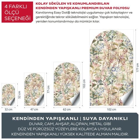 Kendinden Yapışkanlı Oval Kesim Vintage Çiçek Desenli Duvar Kağıdı Stickeri