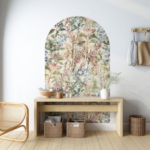 Kendinden Yapışkanlı Oval Kesim Vintage Çiçek Desenli Duvar Kağıdı Stickeri