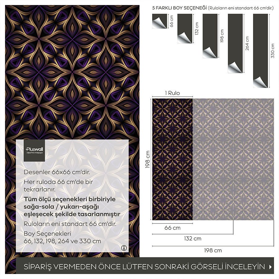 Mandala Sanatı Kendinden Yapışkanlı Duvar Kağıdı, Mor Desenli Duvar Kağıdı
