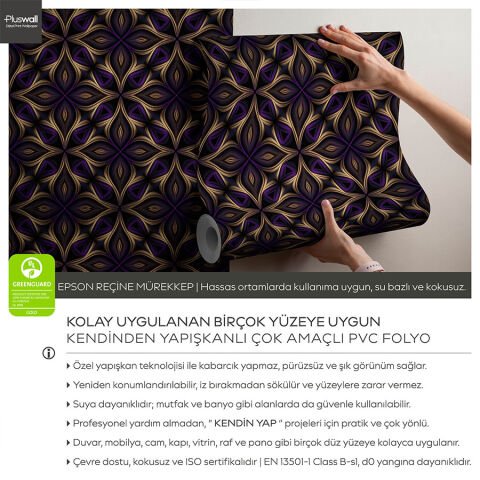 Mandala Sanatı Kendinden Yapışkanlı Duvar Kağıdı, Mor Desenli Duvar Kağıdı