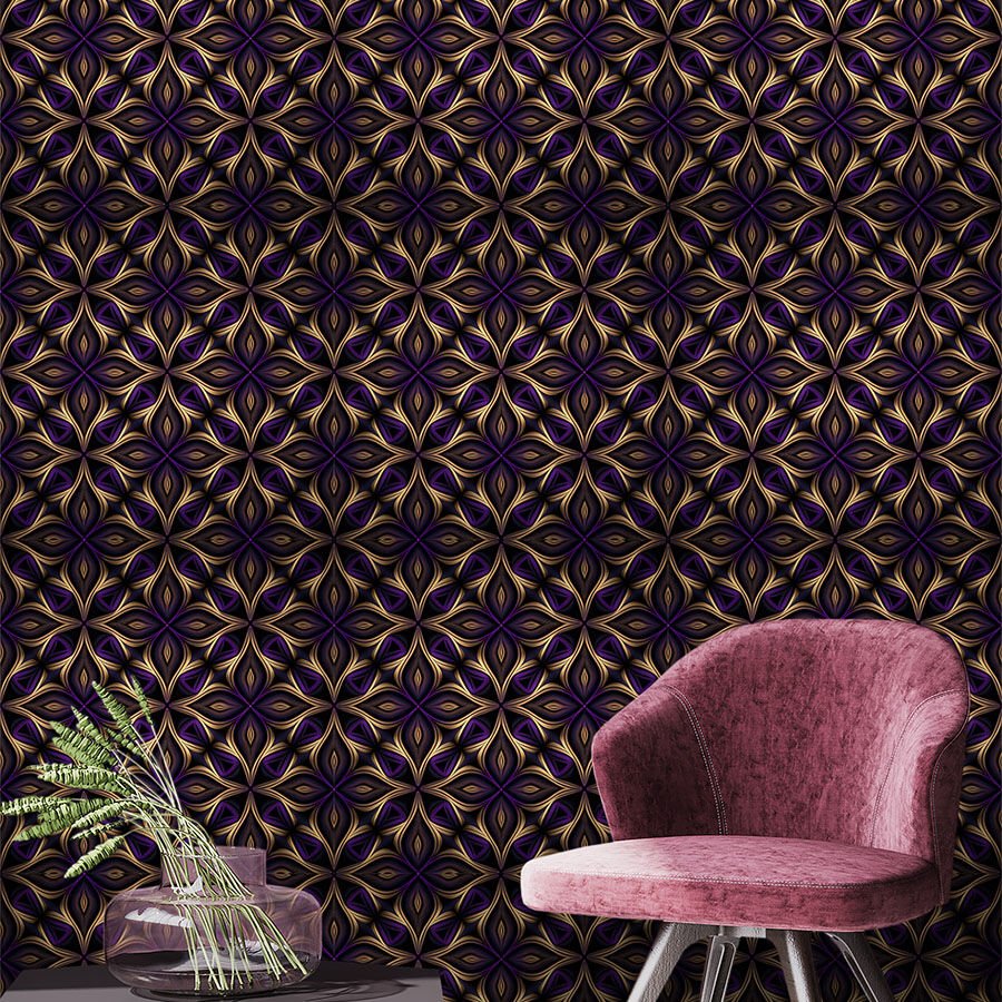 Mandala Sanatı Kendinden Yapışkanlı Duvar Kağıdı, Mor Desenli Duvar Kağıdı
