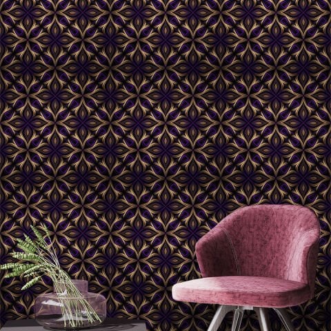 Mandala Sanatı Kendinden Yapışkanlı Duvar Kağıdı, Mor Desenli Duvar Kağıdı