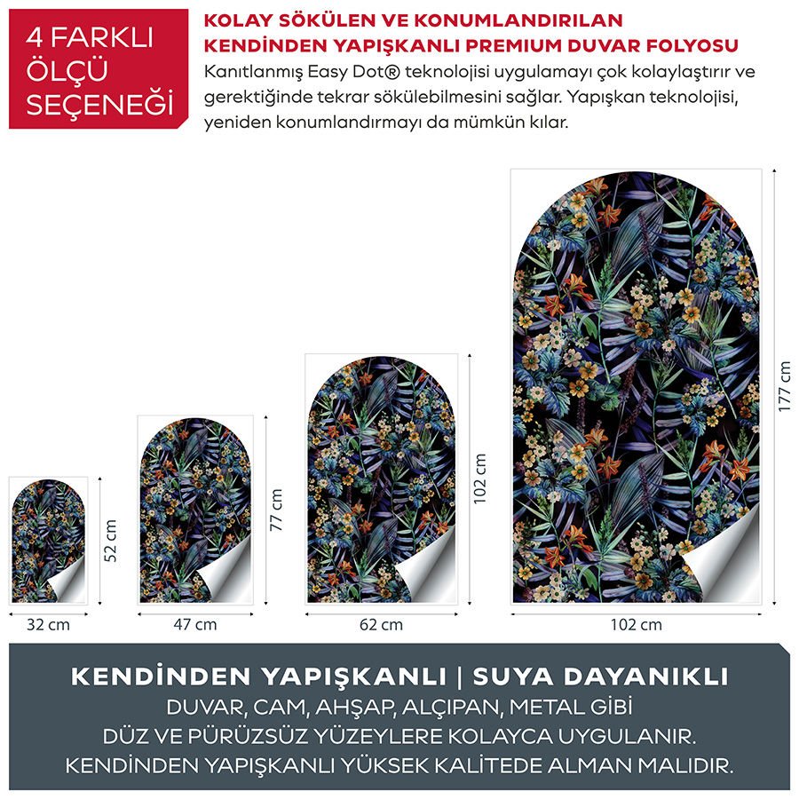 Kendinden Yapışkanlı Oval Kesim Estetik Çiçek Desenli Duvar Kağıdı Stickeri 30x50cm