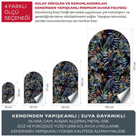 Kendinden Yapışkanlı Oval Kesim Estetik Çiçek Desenli Duvar Kağıdı Stickeri 30x50cm