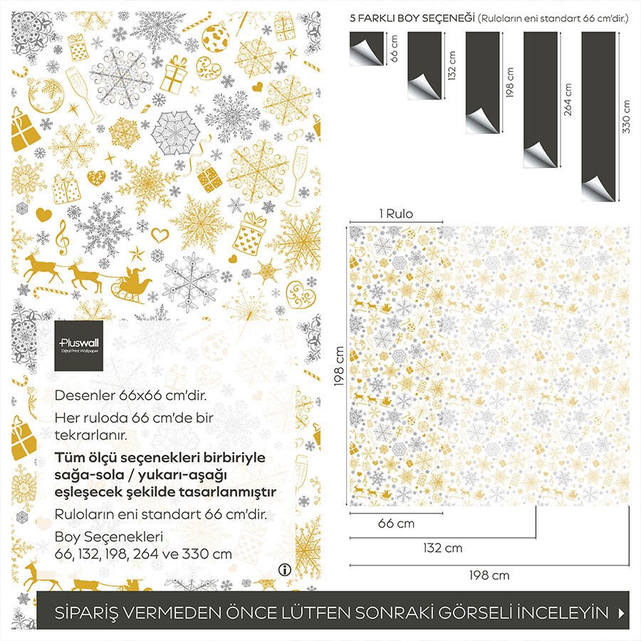 Yeni Yıl Temalı Kendinden Yapışkanlı Duvar Kağıdı, Kar ve Parti Desenli Duvar Kağıdı