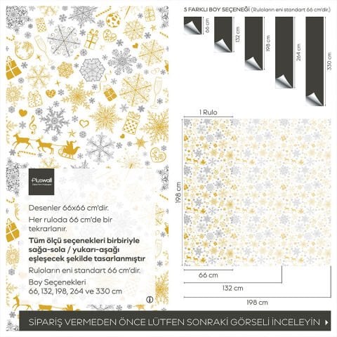 Yeni Yıl Temalı Kendinden Yapışkanlı Duvar Kağıdı, Kar ve Parti Desenli Duvar Kağıdı