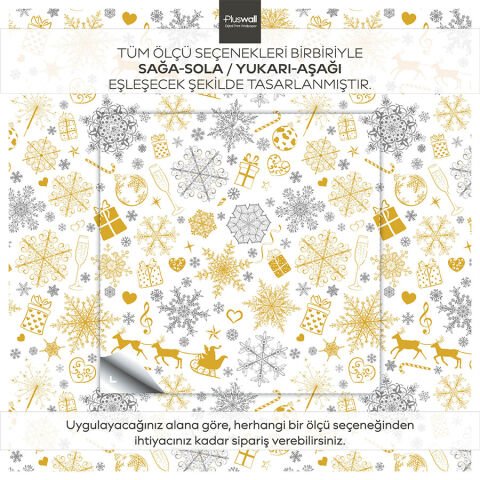 Yeni Yıl Temalı Kendinden Yapışkanlı Duvar Kağıdı, Kar ve Parti Desenli Duvar Kağıdı