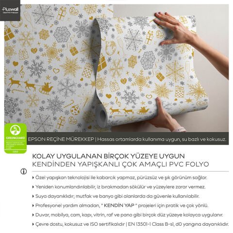 Yeni Yıl Temalı Kendinden Yapışkanlı Duvar Kağıdı, Kar ve Parti Desenli Duvar Kağıdı