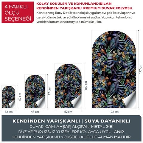 Kendinden Yapışkanlı Oval Kesim Estetik Çiçek Desenli Duvar Kağıdı Stickeri 100x175cm
