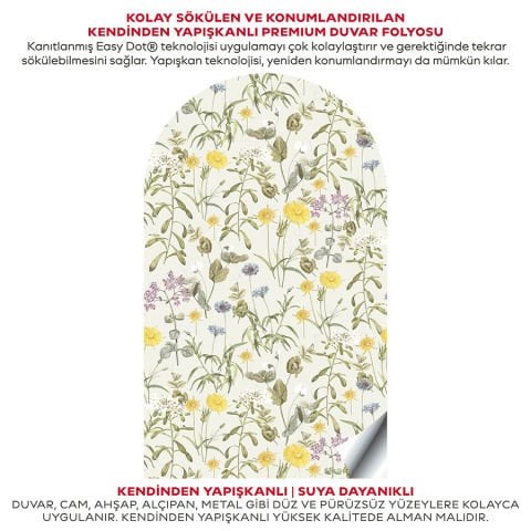 Kendinden Yapışkanlı Oval Kesim Retro Çiçek Desenli Duvar Kağıdı Stickeri