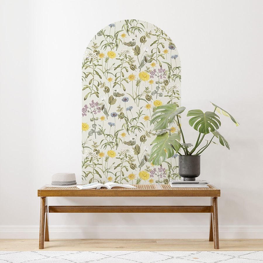 Kendinden Yapışkanlı Oval Kesim Retro Çiçek Desenli Duvar Kağıdı Stickeri