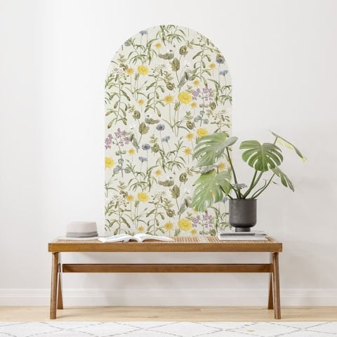 Kendinden Yapışkanlı Oval Kesim Retro Çiçek Desenli Duvar Kağıdı Stickeri