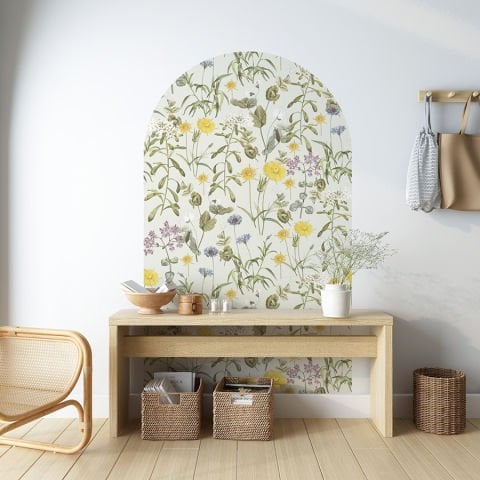 Kendinden Yapışkanlı Oval Kesim Retro Çiçek Desenli Duvar Kağıdı Stickeri