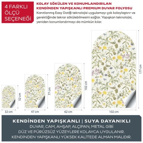 Kendinden Yapışkanlı Oval Kesim Retro Çiçek Desenli Duvar Kağıdı Stickeri 45x75cm