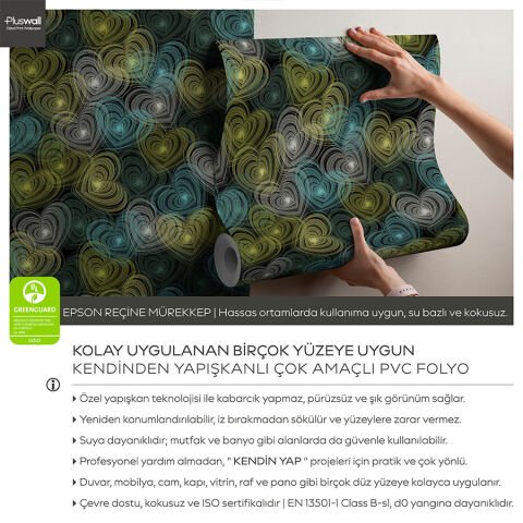 Romantik Kalp Desenli Kendinden Yapışkanlı Duvar Kağıdı, Banyo için Duvar Kağıdı