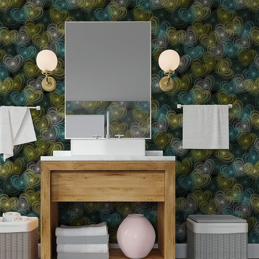 Romantik Kalp Desenli Kendinden Yapışkanlı Duvar Kağıdı, Banyo için Duvar Kağıdı