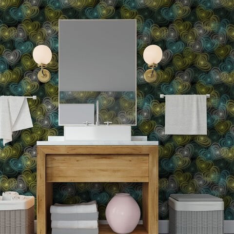 Romantik Kalp Desenli Kendinden Yapışkanlı Duvar Kağıdı, Banyo için Duvar Kağıdı