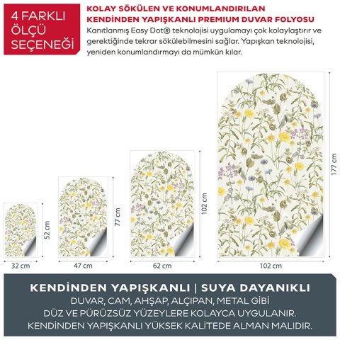 Kendinden Yapışkanlı Oval Kesim Retro Çiçek Desenli Duvar Kağıdı Stickeri 60x100cm