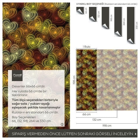 Kalp Desenli Kendinden Yapışkanlı Duvar Kağıdı, Salon için Duvar Kağıdı