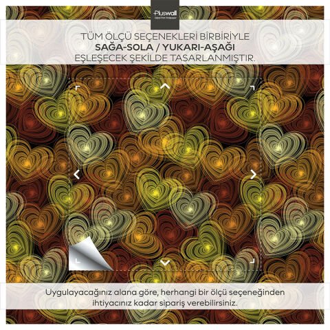 Kalp Desenli Kendinden Yapışkanlı Duvar Kağıdı, Salon için Duvar Kağıdı