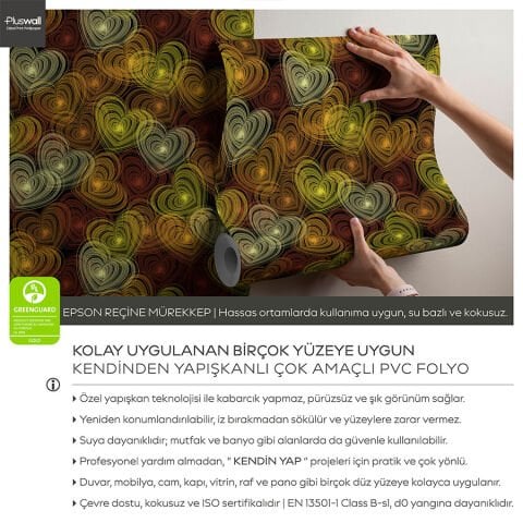 Kalp Desenli Kendinden Yapışkanlı Duvar Kağıdı, Salon için Duvar Kağıdı