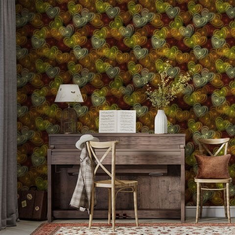 Kalp Desenli Kendinden Yapışkanlı Duvar Kağıdı, Salon için Duvar Kağıdı