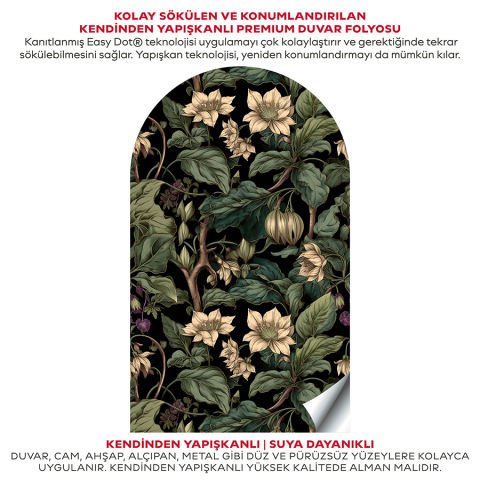 Kendinden Yapışkanlı Oval Kesim Yaprak ve Çiçek Desenli Duvar Kağıdı Stickeri