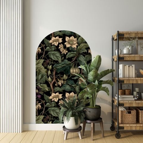 Kendinden Yapışkanlı Oval Kesim Yaprak ve Çiçek Desenli Duvar Kağıdı Stickeri