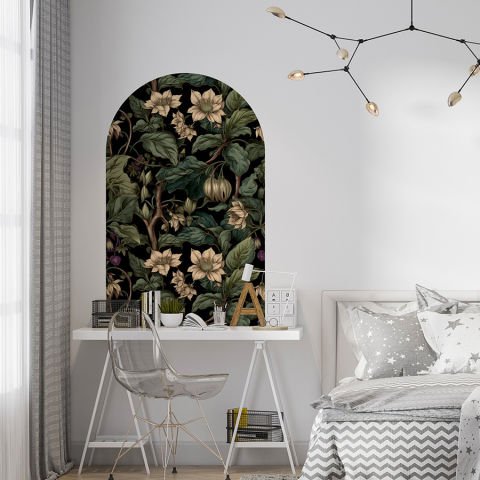 Kendinden Yapışkanlı Oval Kesim Yaprak ve Çiçek Desenli Duvar Kağıdı Stickeri