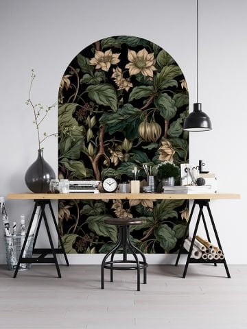 Kendinden Yapışkanlı Oval Kesim Yaprak ve Çiçek Desenli Duvar Kağıdı Stickeri