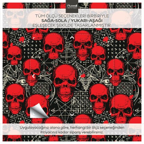 Grunge Kırmızı Kafatası Kendinden Yapışkanlı Duvar Kağıdı, Gotik Yatak Odası Duvar Kağıdı