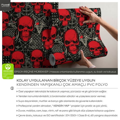 Grunge Kırmızı Kafatası Kendinden Yapışkanlı Duvar Kağıdı, Gotik Yatak Odası Duvar Kağıdı