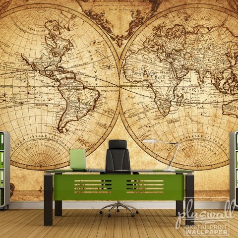 Vintage Dekoratif Dünya Haritası Duvar Kağıdı