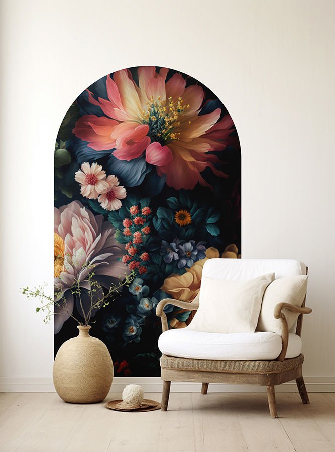 Kendinden Yapışkanlı Oval Kesim Büyük Çiçekler Duvar Kağıdı Stickeri