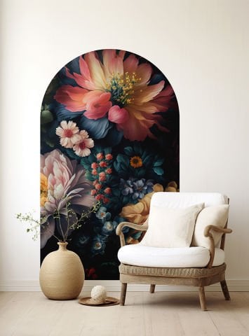 Kendinden Yapışkanlı Oval Kesim Büyük Çiçekler Duvar Kağıdı Stickeri