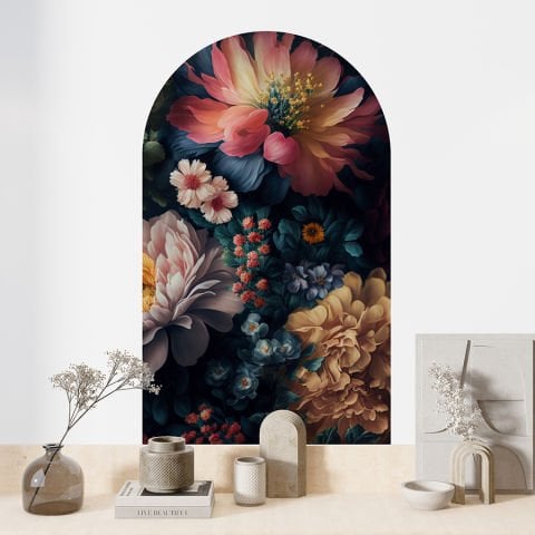 Kendinden Yapışkanlı Oval Kesim Büyük Çiçekler Duvar Kağıdı Stickeri
